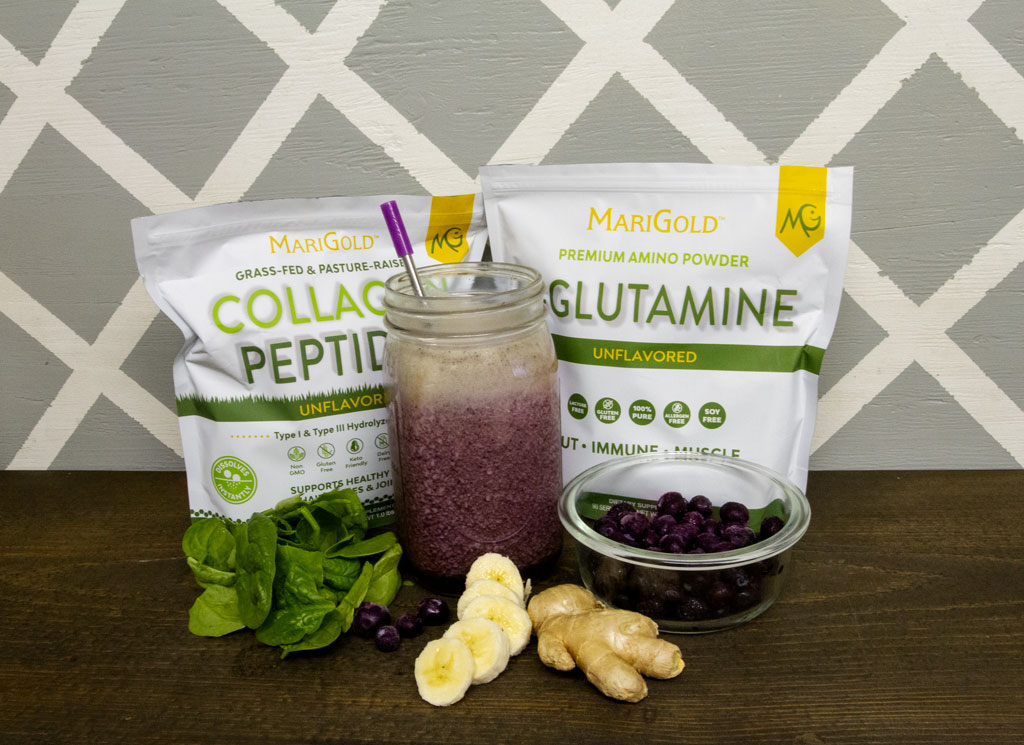 Blueberry Ginger Gut Healing Smoothie With L-Glutamine & Collagen Peptides