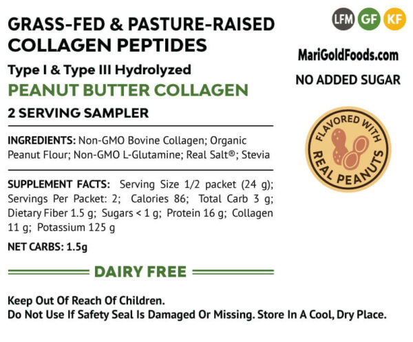 Collagen Peptides Peanut Butter 2 serving sampler Back Label