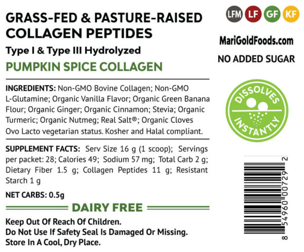 MariGold Pumpkin Spice Collagen Peptides Nutritional Info