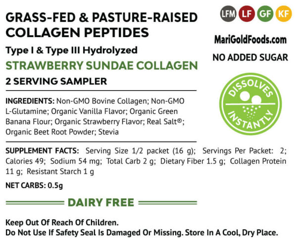 MariGold Strawberry Sundae Collagen Peptides Powder Back Label
