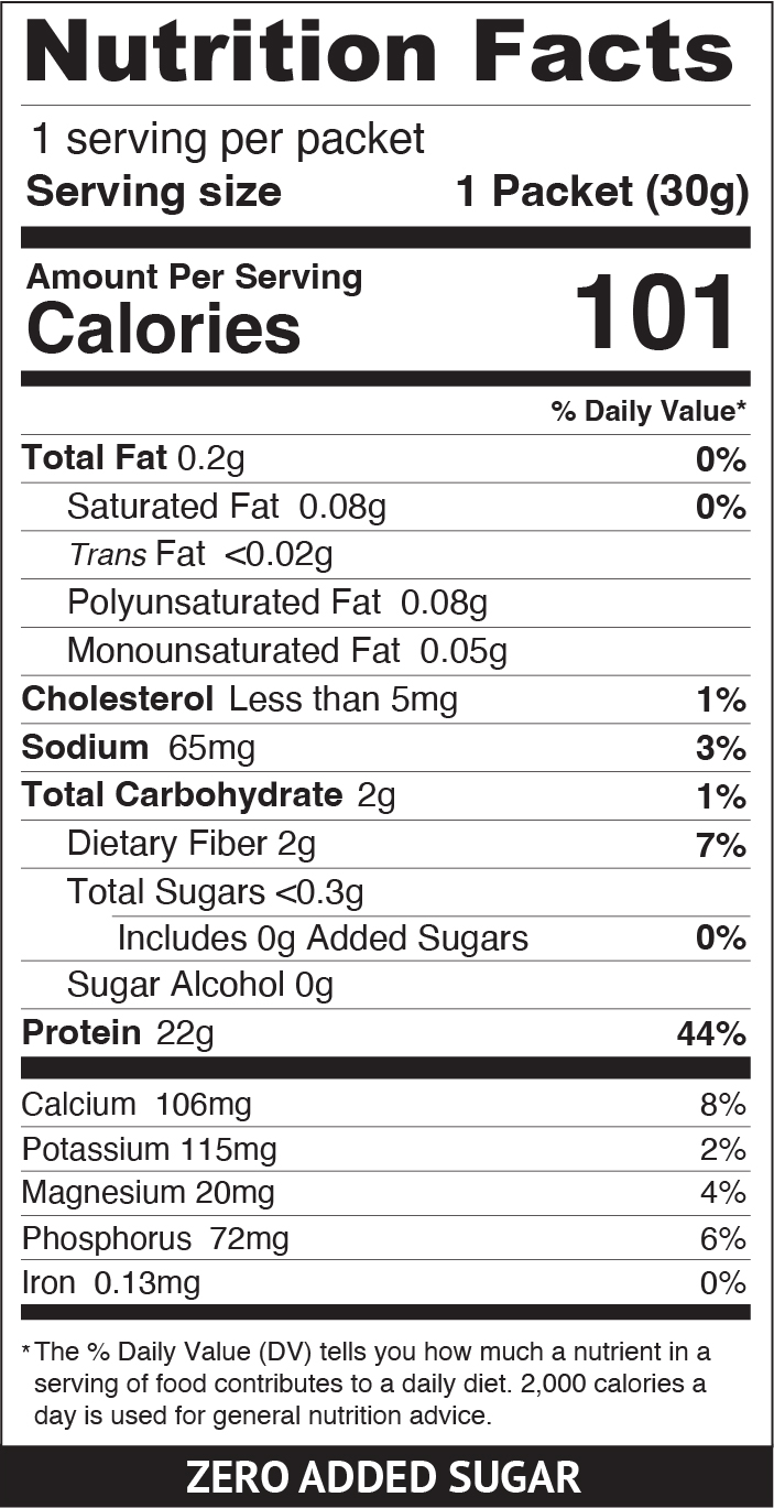 Creamy Vanilla Whey Isolate 1 Serving Go-PAK Nutrition Facts Panel