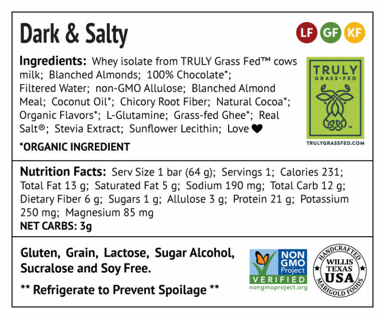 Dark and Salty Protein Bar back label