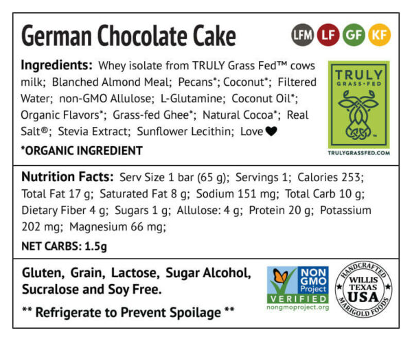 German Chocolate Cake Back Label