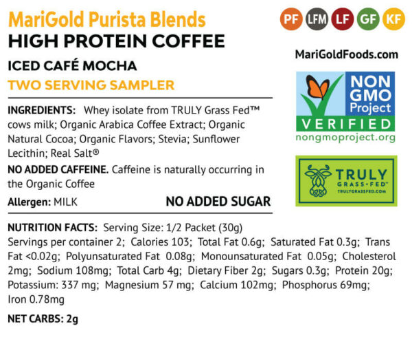 High Protein Coffee Iced Cafe Mocha 2 serving Sampler Ingredient information