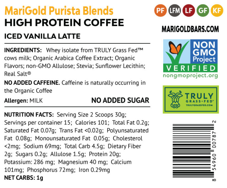 Iced Vanilla Latte MariGold High Protein Coffee Label