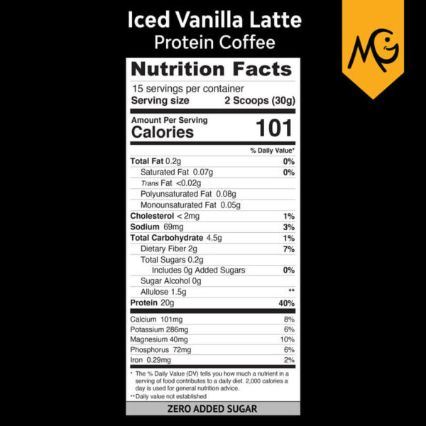 Iced Vanilla Latte Protein Coffee Nutritional Label