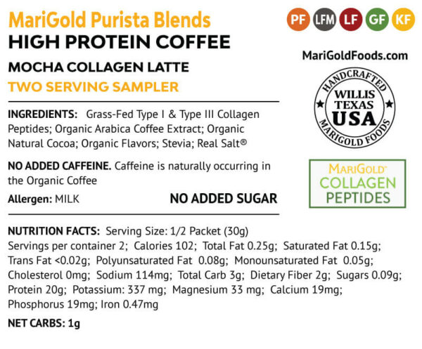 High Protein Coffee Mocha Collagen Latte 2 serving Sampler Ingredient information