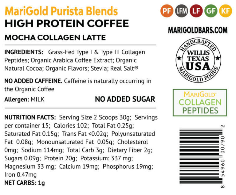 MariGold High Protein Coffee Mocha Collagen Latte 1lb nutritional information