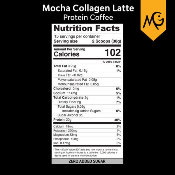 MariGold Collagen Protein Coffee - Mocha Collagen Latte Nutritional Label