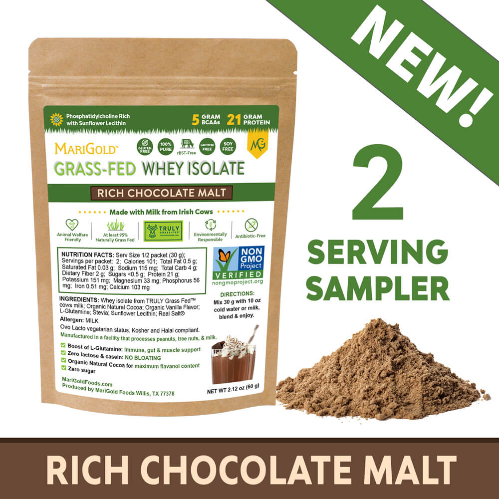 Two Serving Sampler of MariGold Whey Protein Isolate Rich Chocolate Malt