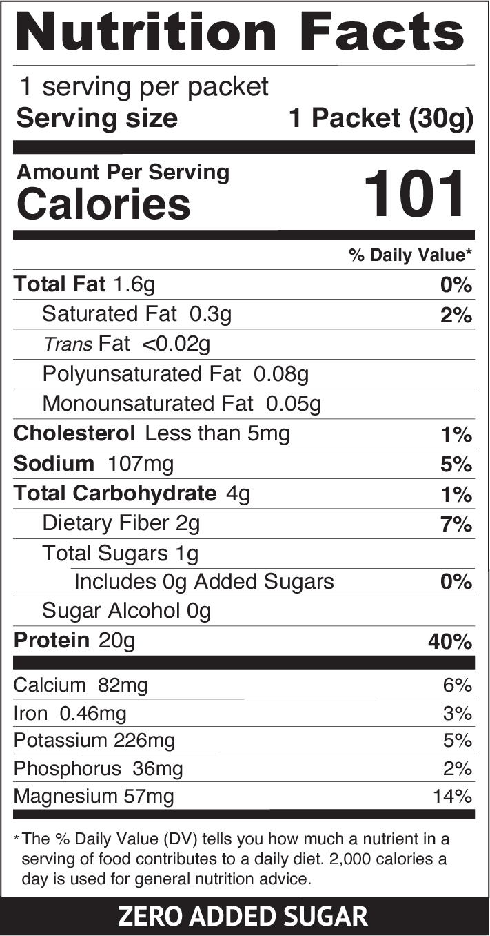 Peanut Butter Whey Isolate 1 Serving Go-PAK Nutrition Facts Panel
