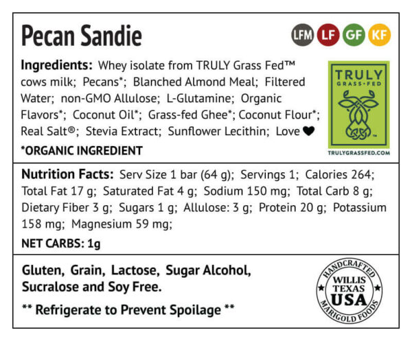 Pecan Sandie MariGold Bar Protein Bars Back Label