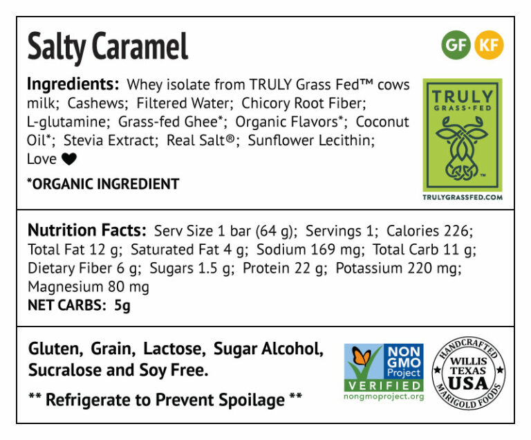 Salty Caramel Protein Bar Back Label