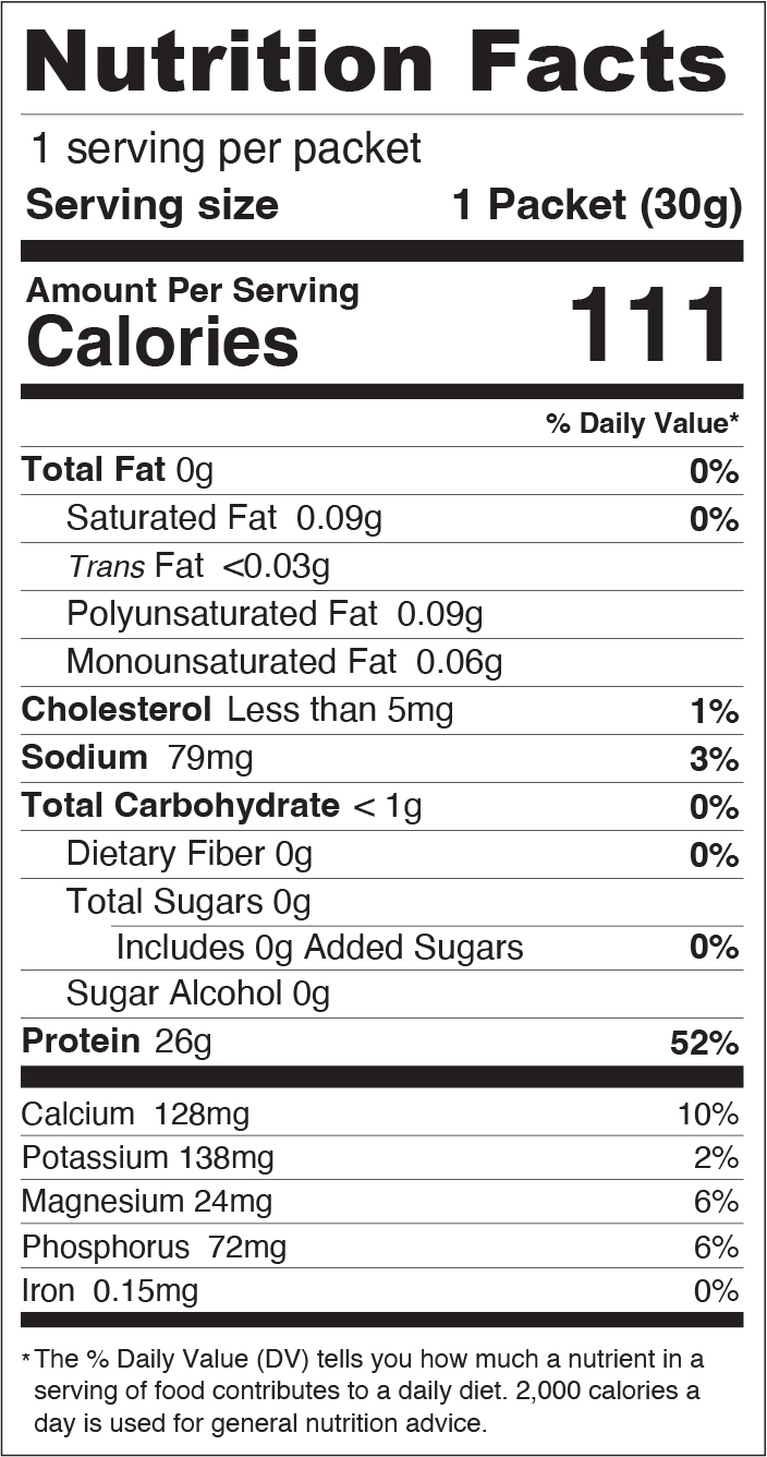 Unflavored Whey Isolate 1 Serving Go-PAK Nutrition Facts Panel