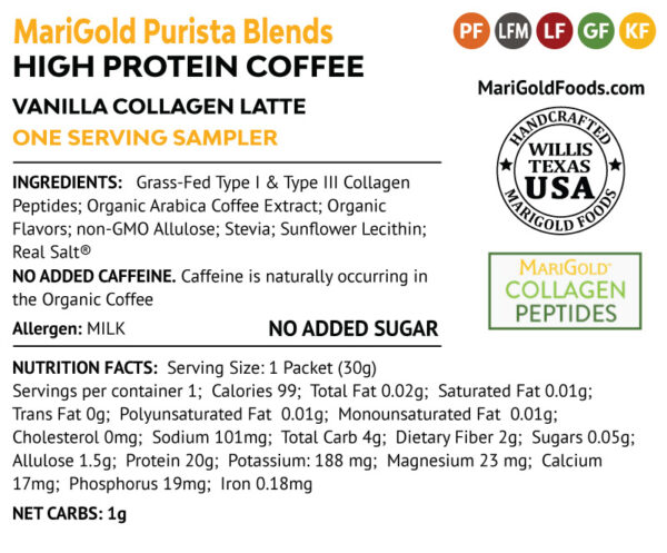 Vanilla Collagen Latte Protein Coffee – 1 Serving GO-PAK Label