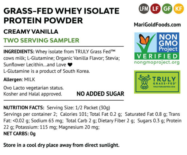 Whey Isolate Protein Creamy Vanilla 2 serving Sampler Ingredient information