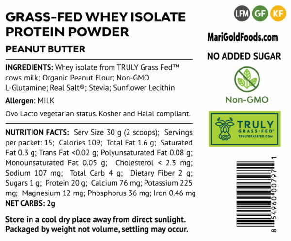 Whey Isolate Protein Powder Peanut Butter Back Label