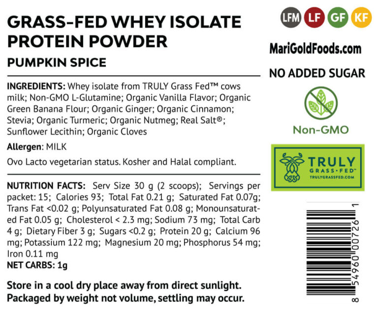 MariGold Whey Isolate Pumpkin Spice Protein Powder Nutritional Info