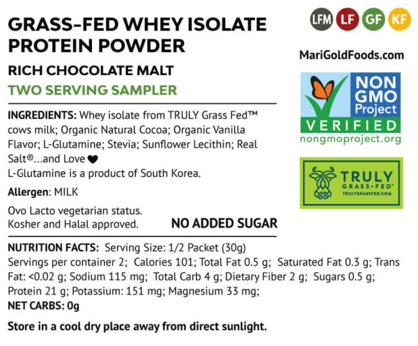 Whey Isolate Protein Rich Chocolate Malt 2 serving Sampler Ingredient information
