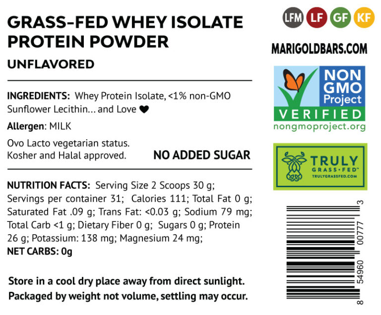 MariGold Whey Protein Isolate Powder Unflavored 2lb nutritional information