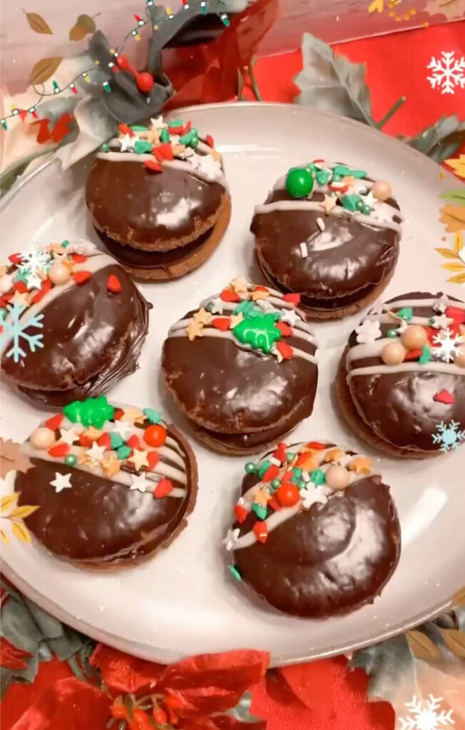 Double Chocolate Dipped Xmas Whoopie Pies