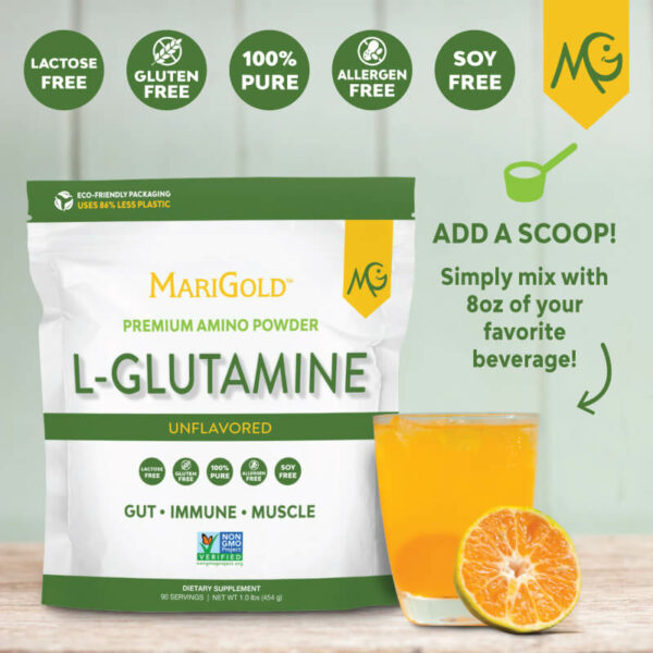 MariGold L-Glutamine Lactose free, Gluten Free, 100% Pure, Allergen Free, Soy Free