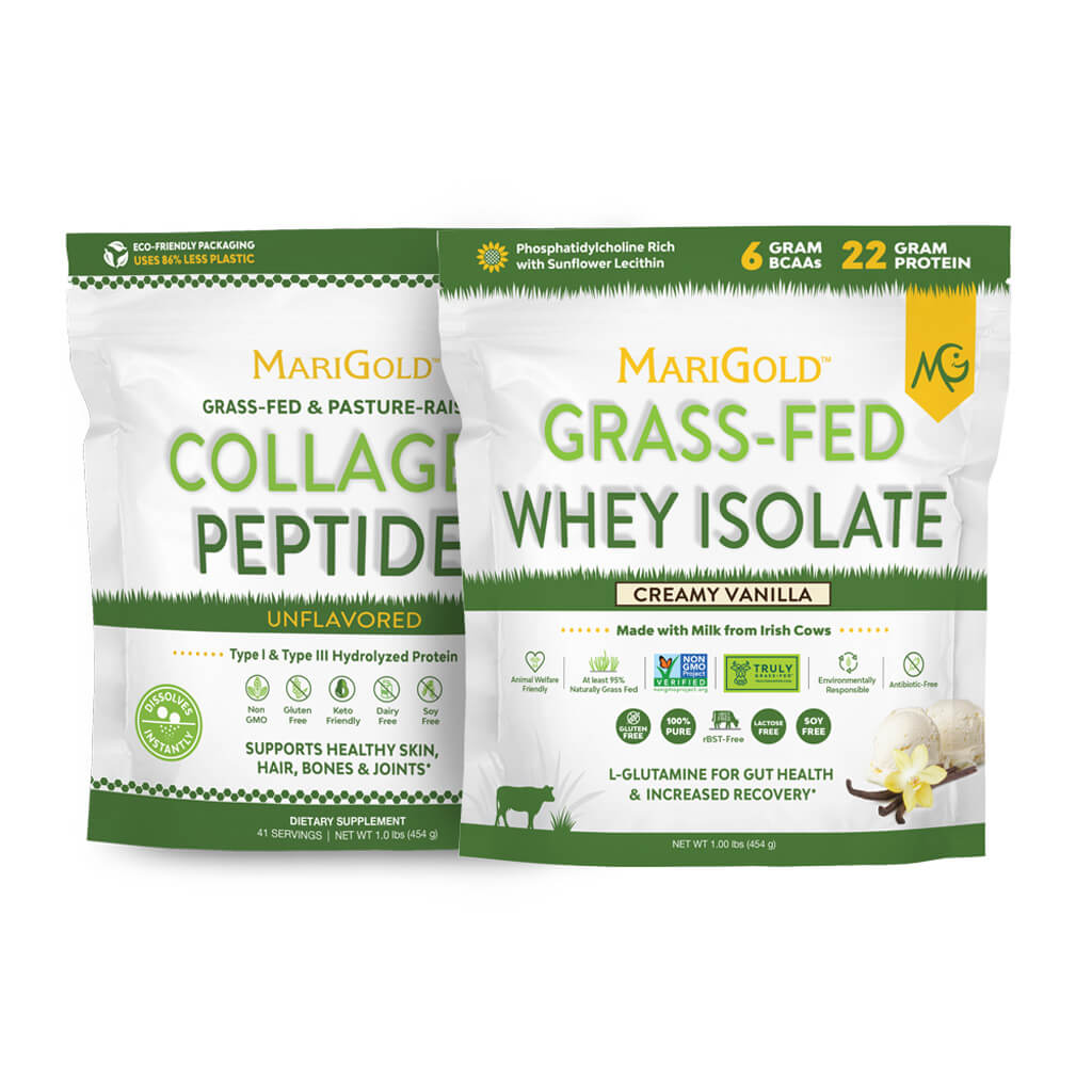 MariGold Grass-Fed Collagen Peptides and Creamy Vanilla Whey Isolate Protein Powder