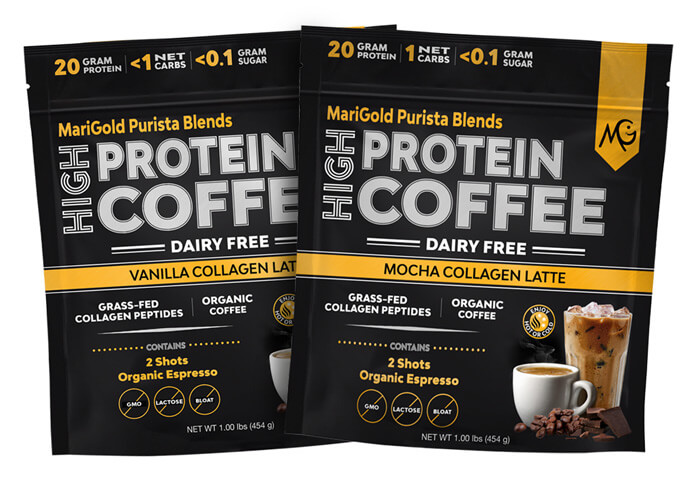 MariGold Vanilla and Mocha Collagen Latte Protein Cofee
