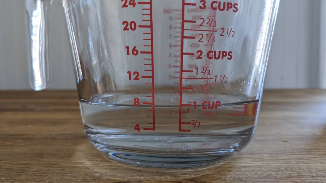 A measuring cup will help you get all proportions right. 