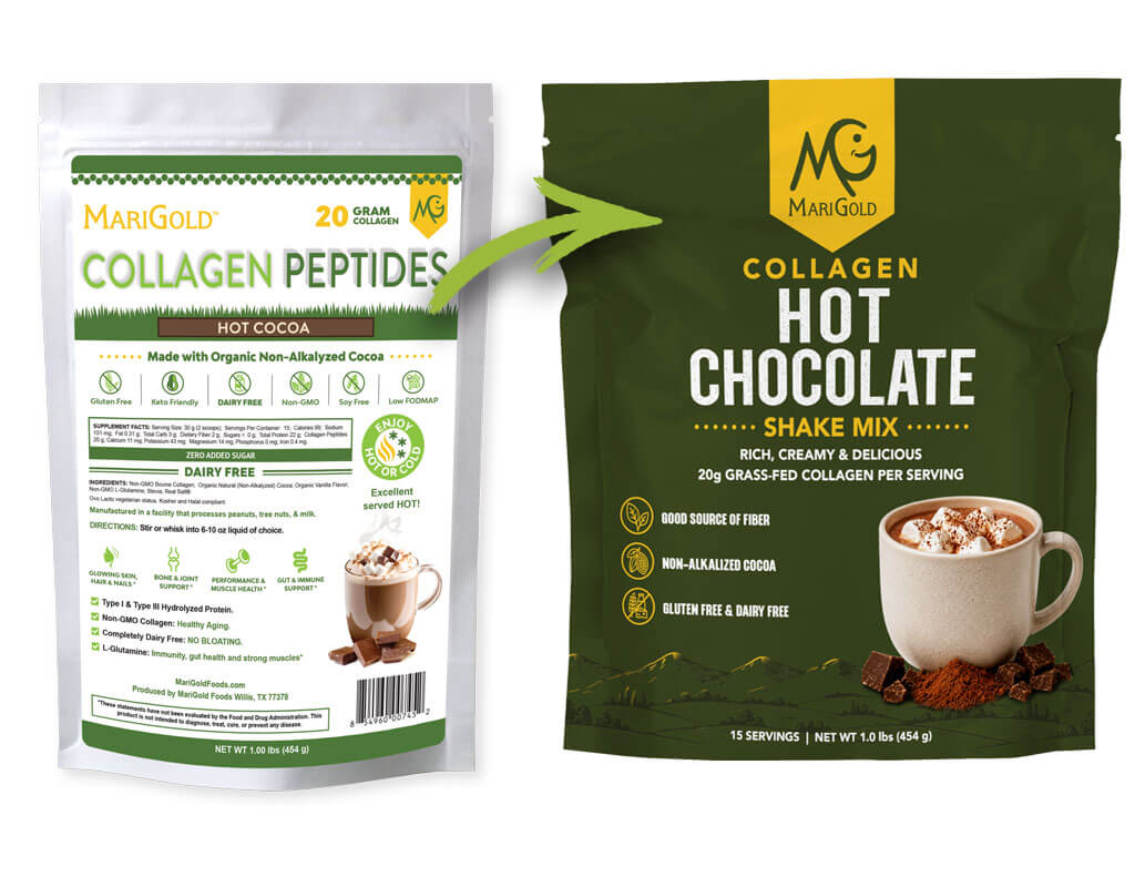 Old vs new MariGold Collagen packaging