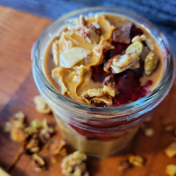 Peanut Butter and Jelly Seed Pudding with a Mocha Protein Kick