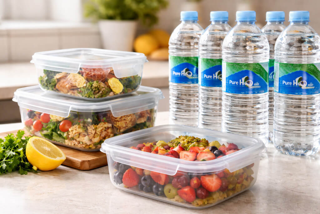 Plastic Food Storage and Water Bottles