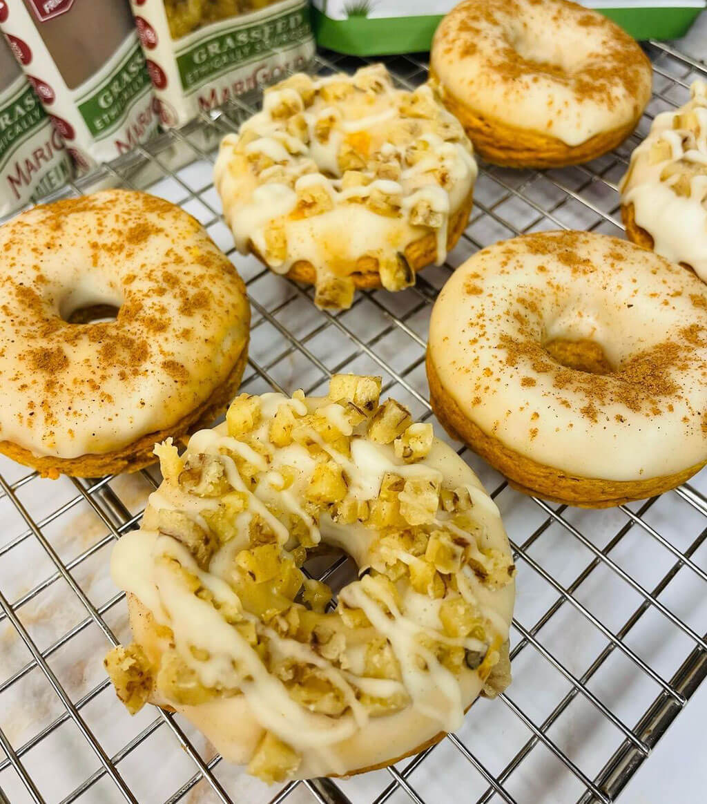 Pumpkin Maple Pecan Donuts with MariGold Pecan Sandie Protein Bar and Creamy Vanilla Whey Isolate