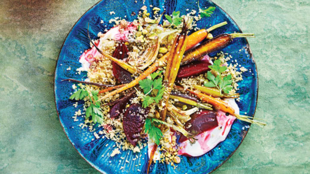 Quinoa and Roasted Vegetable Salad with Yogurt Sauce