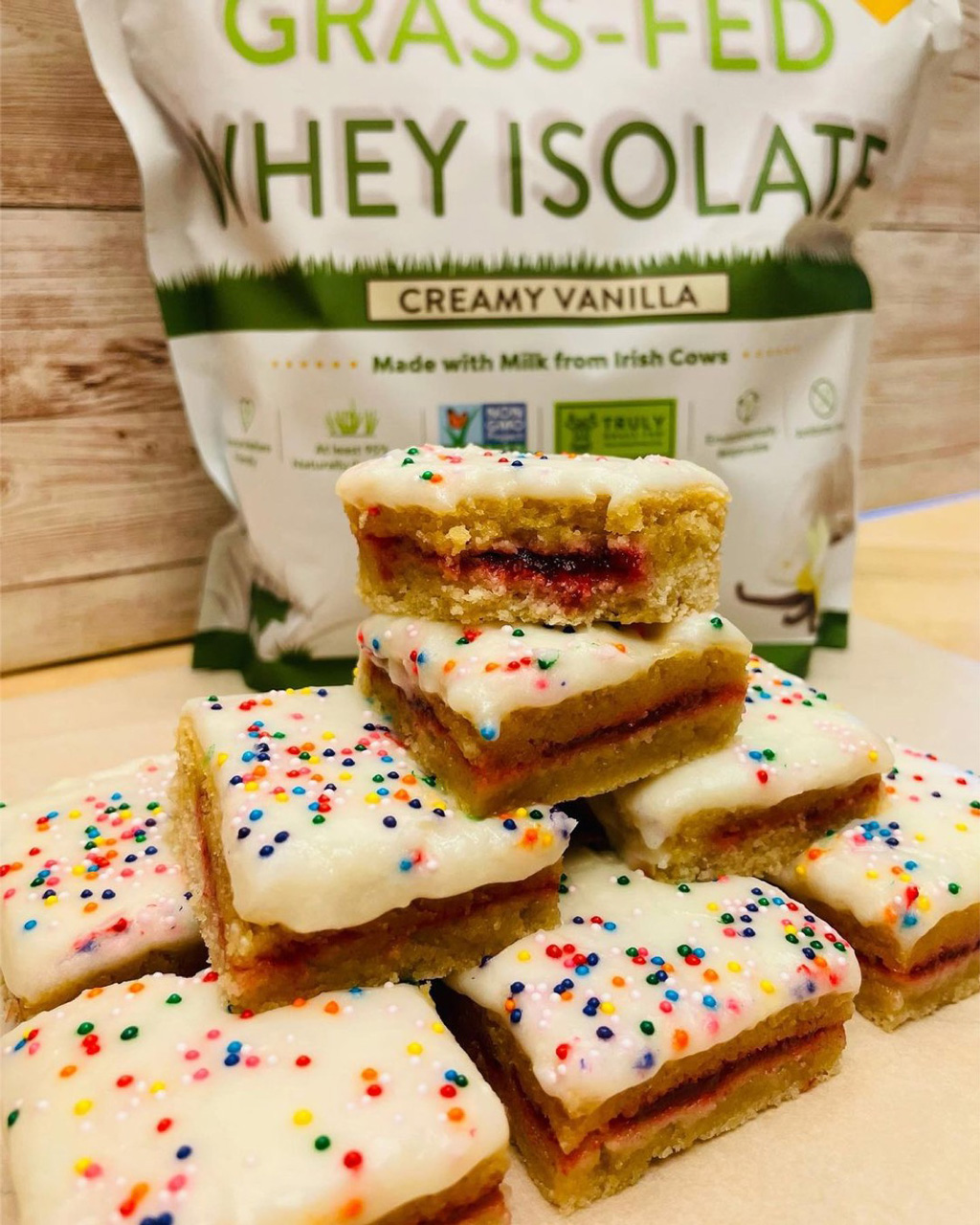 Strawberry Poptart Cookie Bars with MariGold Creamy Vanilla Whey Isolate